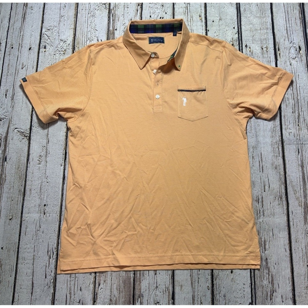 William Murray Golf Polo Shirt Men's L Orange Scotch Plaid Lined Stretch Logo - Picture 2 of 10